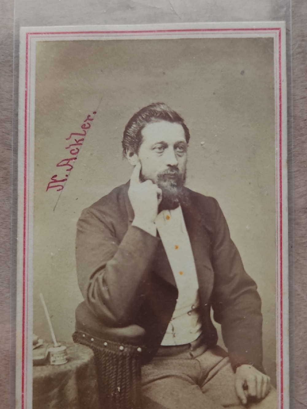 Antique CDV Portrait - Bearded Gentleman With Ink Well Unique